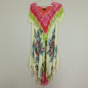 California Breeze colorful translucent‎ tunic dress with sequins free size /M